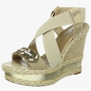 Donald J Pliner "Tiki" Platform Espadrille Wedge Metallic Gold | Women's Size 8